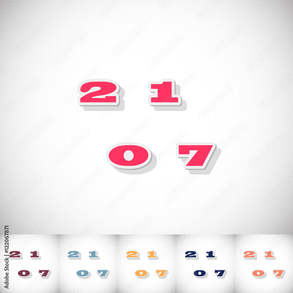 New Year. Flat sticker with shadow on white background New Year. Flat sticker with shadow on white background