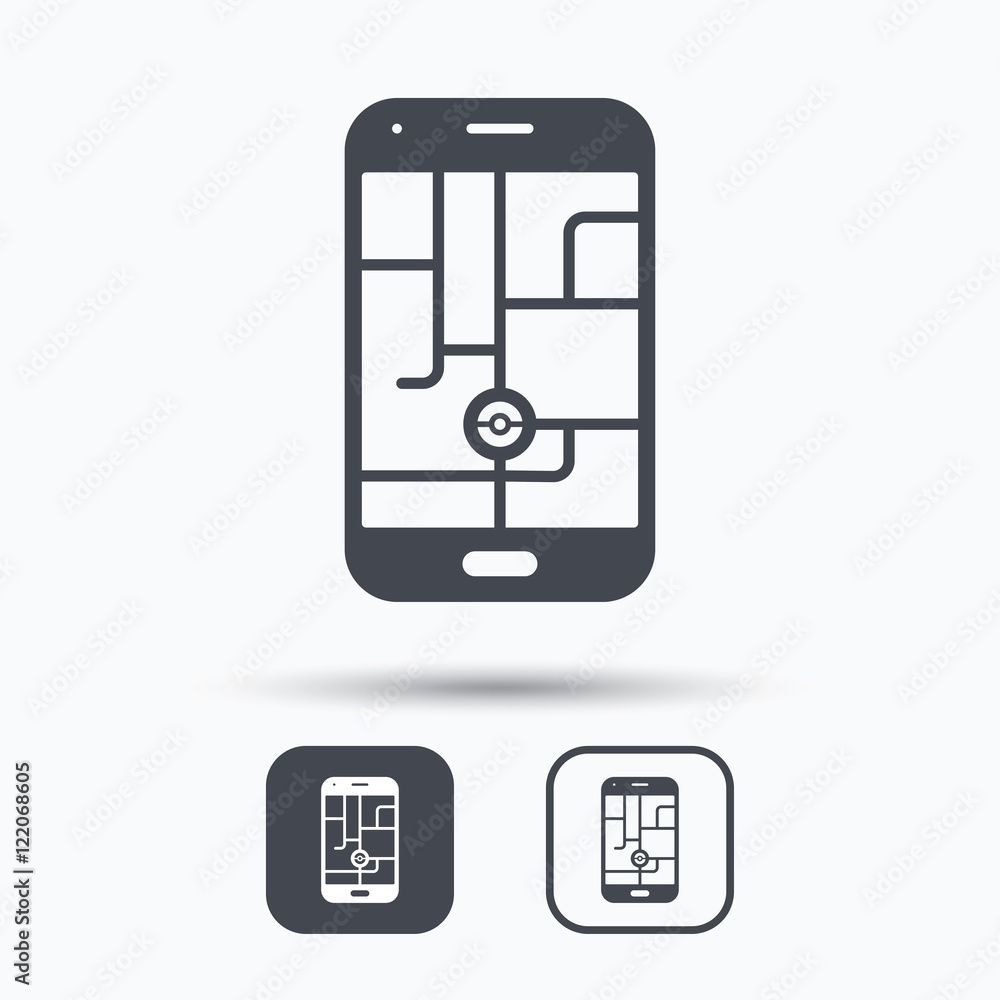 Smartphone device icon. Go symbol. Smartphone device icon. Go symbol.