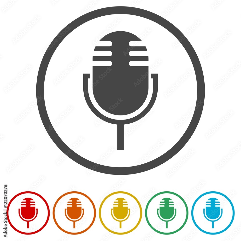 Flat Microphone web icon in circle on white background Flat Microphone web icon in circle on white background