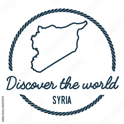 Syrian Arab Republic Map Outline. Vintage Discover the World Rubber Stamp with Syrian Arab Republic Map. Hipster Style Nautical Rubber Stamp, with Round Rope Border. Country Map Vector Illustration.