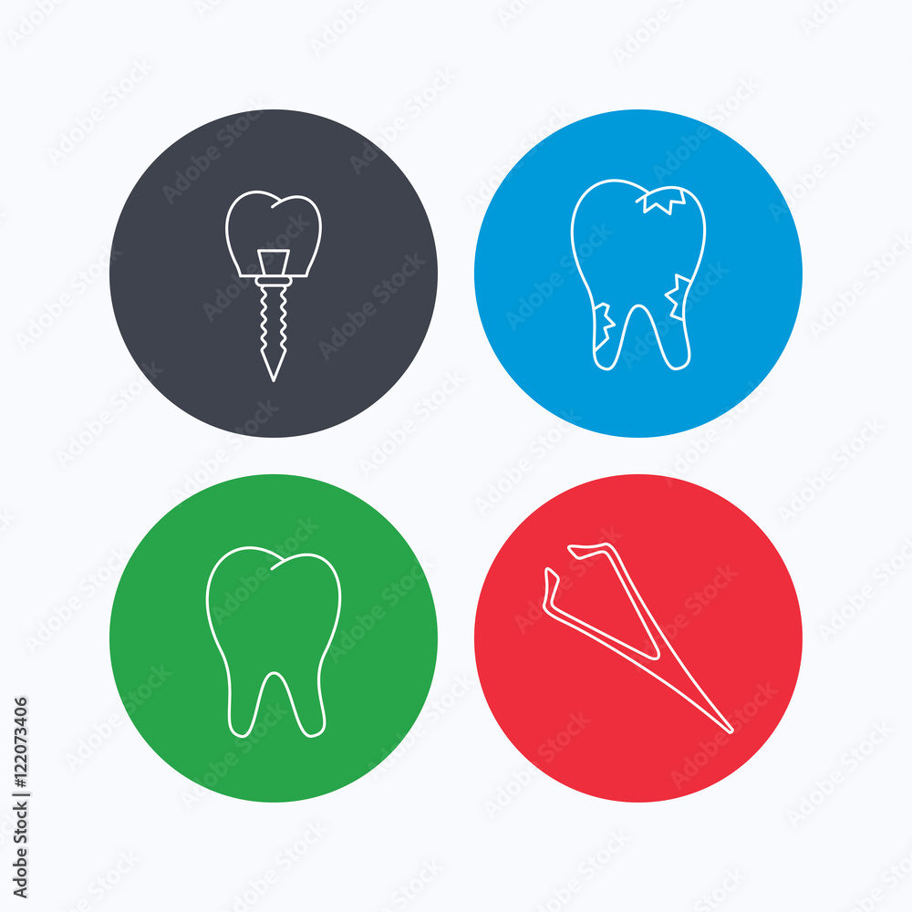Dental implant, caries and tooth icons. Dental implant, caries and tooth icons.