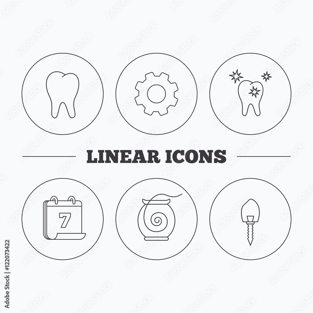 Tooth, healthy teeth and dental implant icons. Tooth, healthy teeth and dental implant icons.