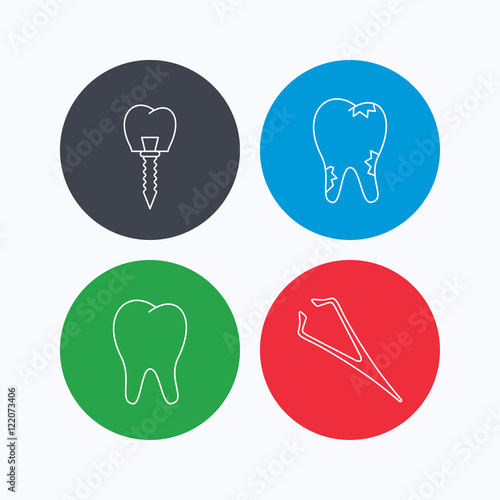 Dental implant  caries and tooth icons.