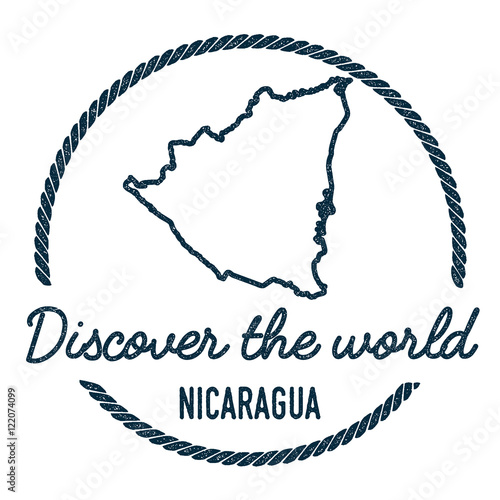 Nicaragua Map Outline. Vintage Discover the World Rubber Stamp with Nicaragua Map. Hipster Style Nautical Rubber Stamp, with Round Rope Border. Country Map Vector Illustration.