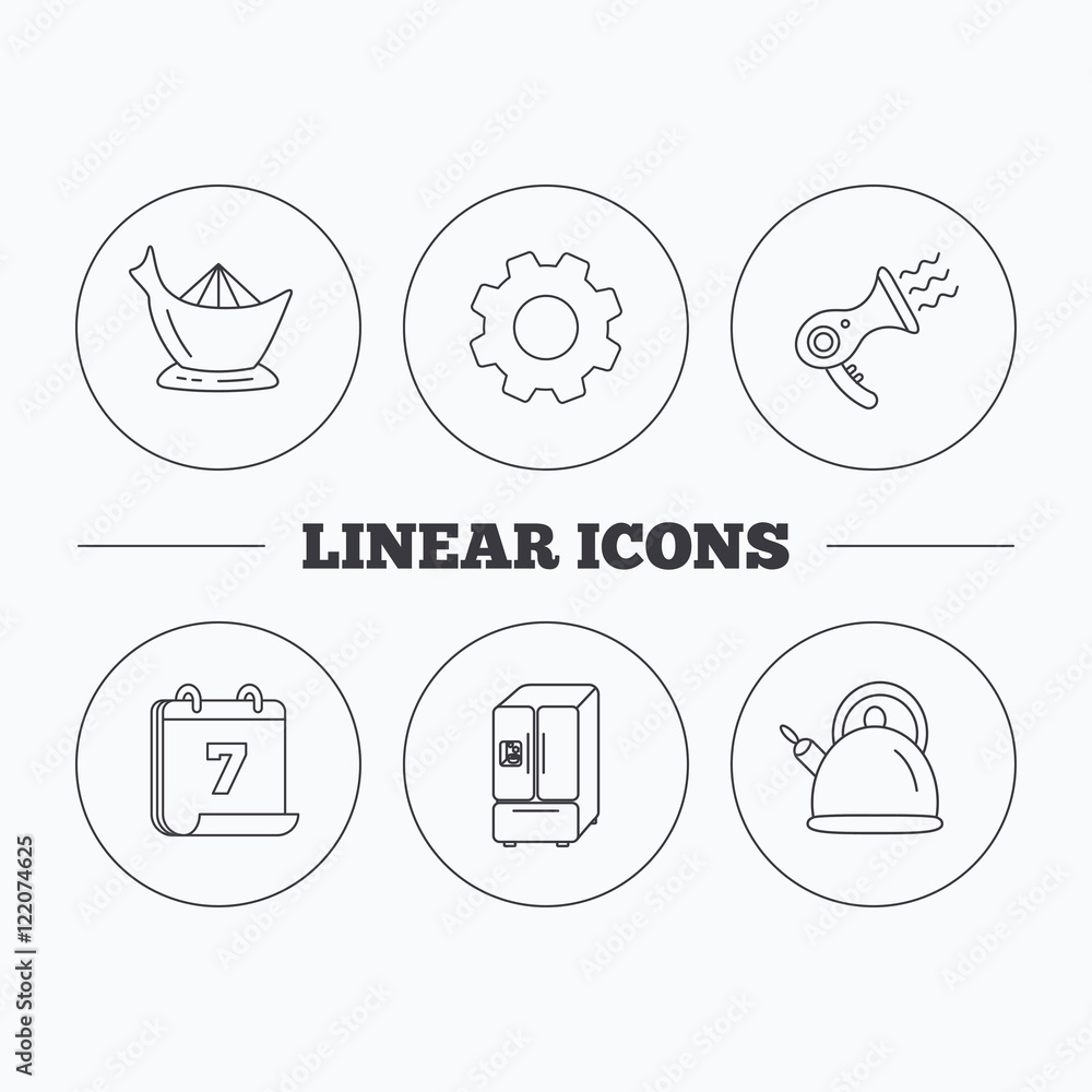 Hair-dryer, teapot and juicer icons. Hair-dryer, teapot and juicer icons.