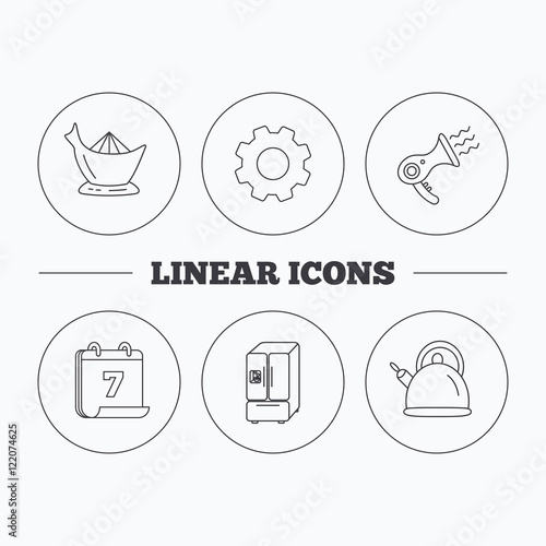 Hair-dryer, teapot and juicer icons.