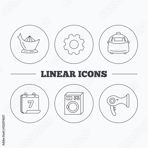 Washing machine, multicooker and hair dryer icons.