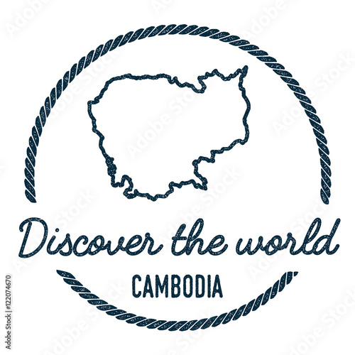 Cambodia Map Outline. Vintage Discover the World Rubber Stamp with Cambodia Map. Hipster Style Nautical Rubber Stamp, with Round Rope Border. Country Map Vector Illustration.