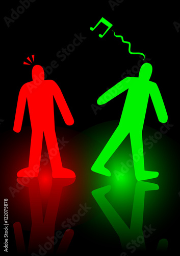 El hombre rojo y verde del semáforo juntos. Ilustración vectorial