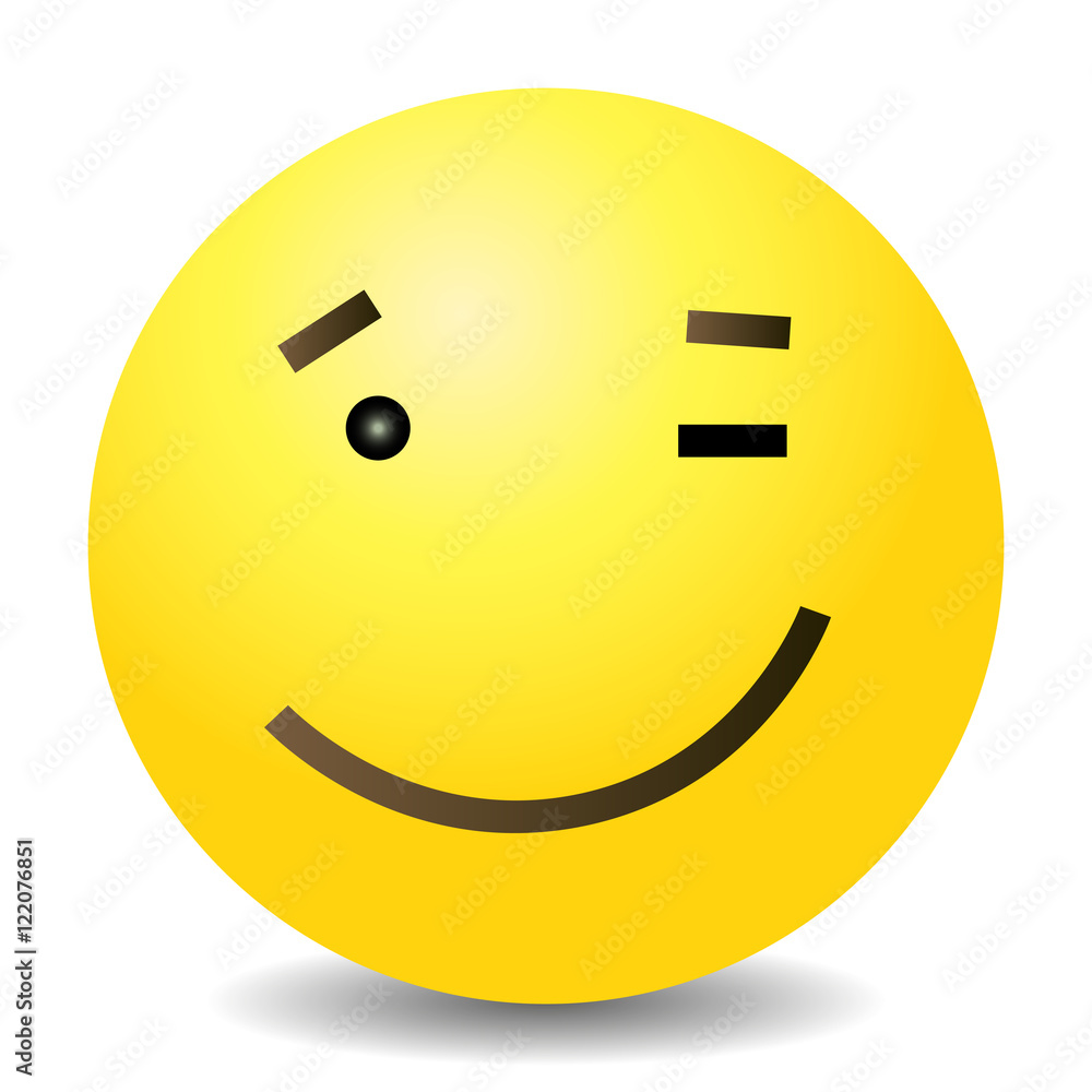 Fototapeta premium Vector Single Yellow Emoticon - Wink Face