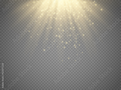 Light effect, sun rays, beams on transparent background. Vector