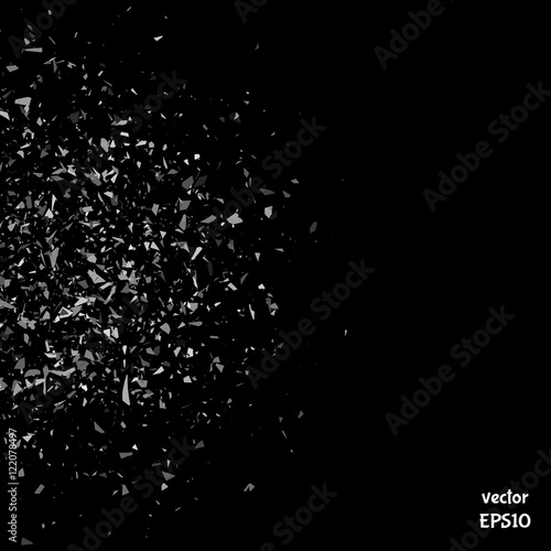 Vector particles. Explosion cloud of black pieces. Confetti.