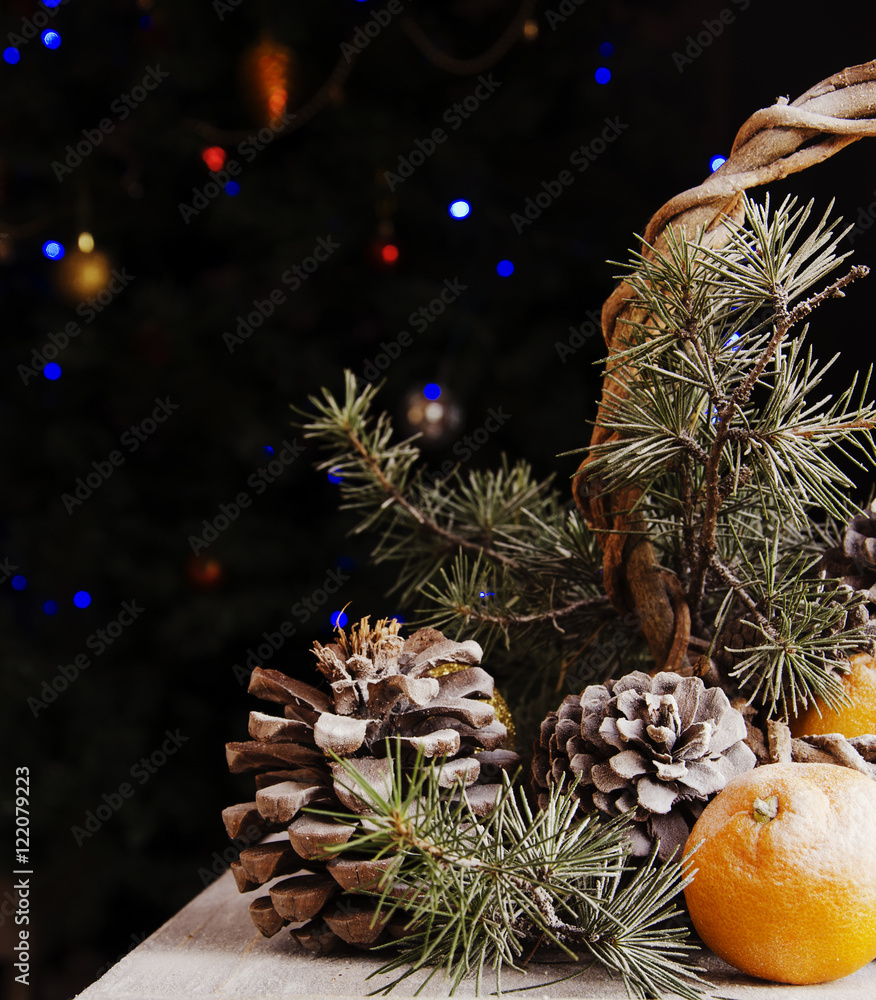 Christmas decoration with fir branches - obrazy, fototapety, plakaty 