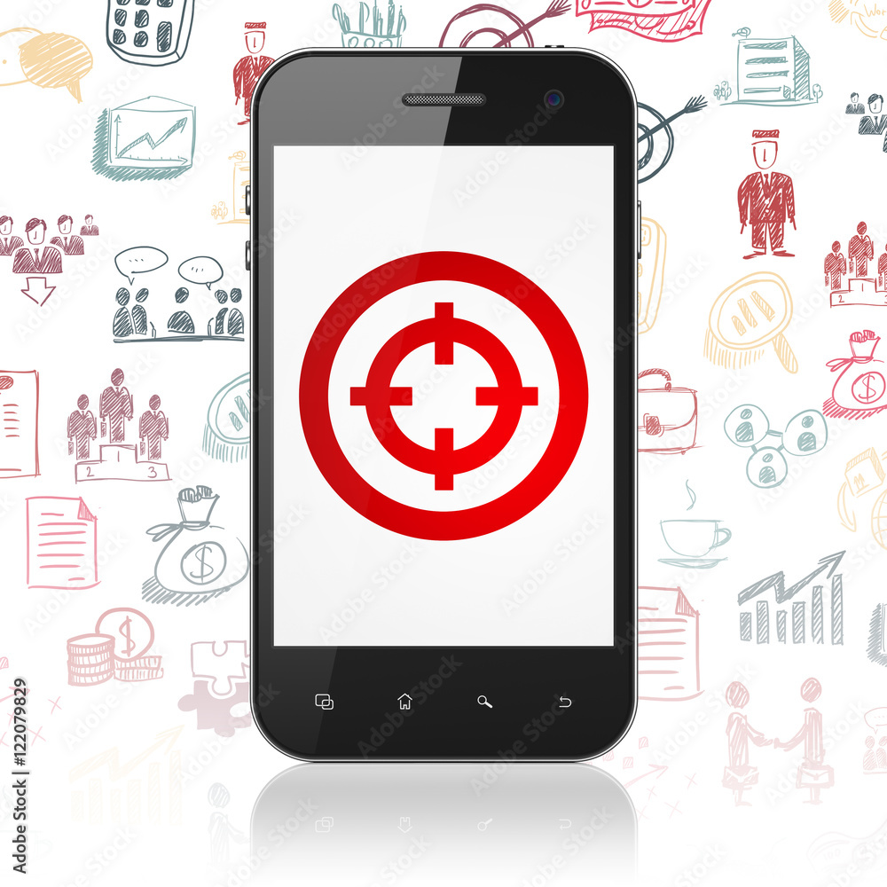 Finance concept: Smartphone with Target on display Finance concept: Smartphone with Target on display
