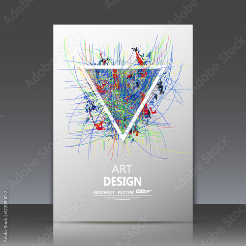 Abstract composition, curve lines structure, spotted blot, smeary blur, sloppy surface backdrop, soiled brochure title sheet, splotchy colored triangle icon, fashionable fiber texture, EPS10 vector