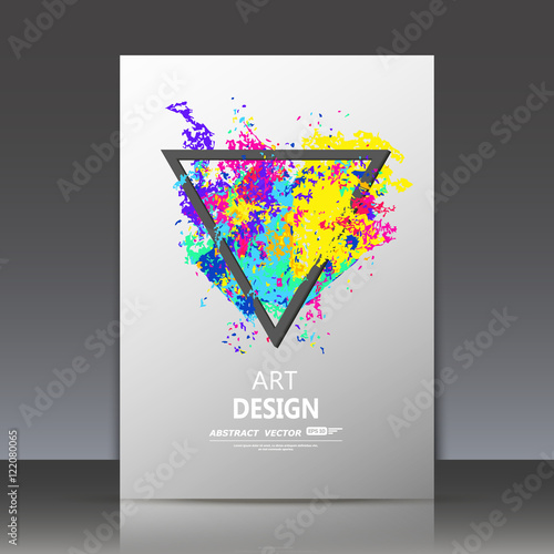 Abstract composition, spotted blot structure, smeary oil paint blur, sloppy surface backdrop, soiled brochure title sheet, splotchy rainbow color triangle icon, fashionable fiber texture, EPS10 vector