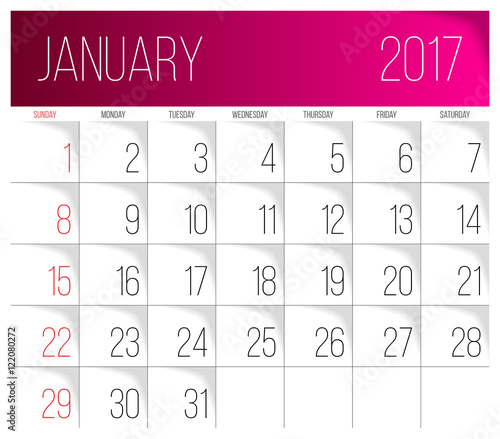 January 2017 calendar template