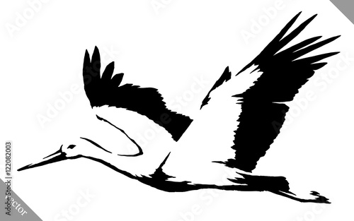 black and white paint draw crane bird vector illustration