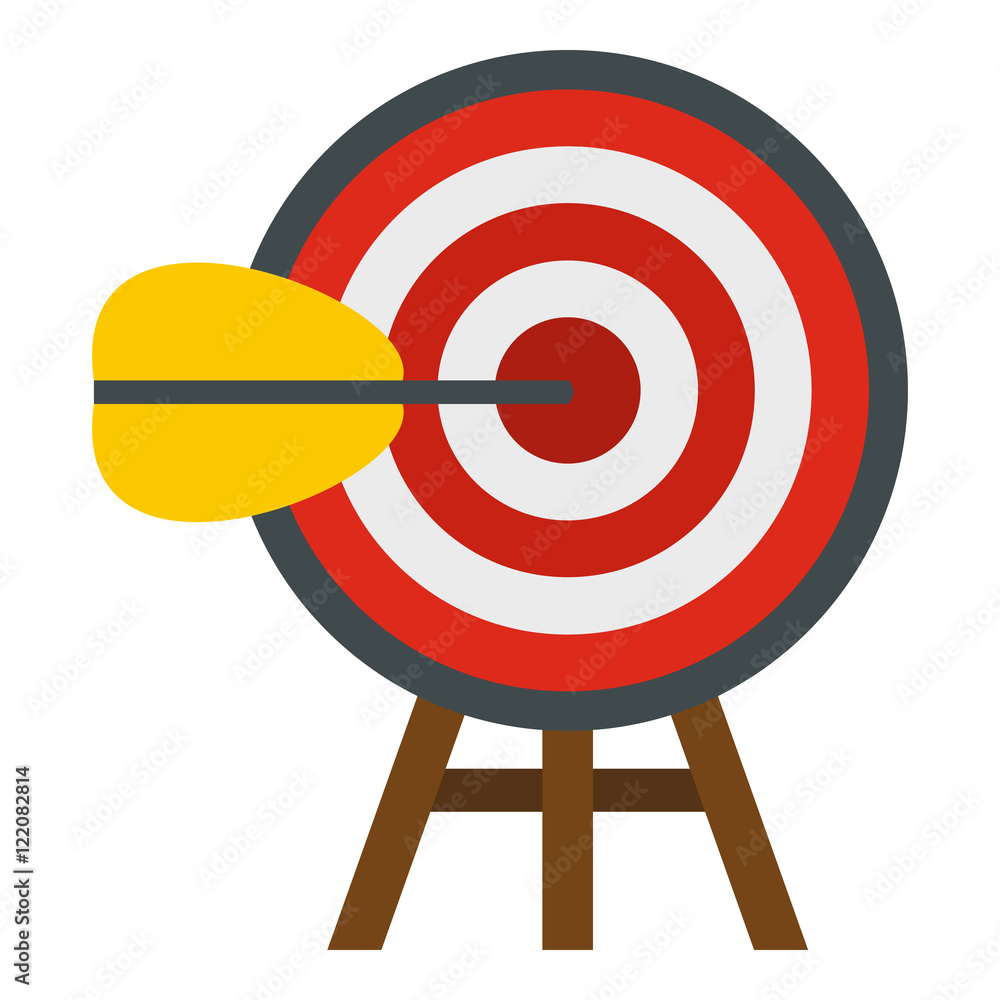 Target with arrow icon in flat style isolated on white background. Sport symbol vector illustration Target with arrow icon in flat style isolated on white background. Sport symbol vector illustration