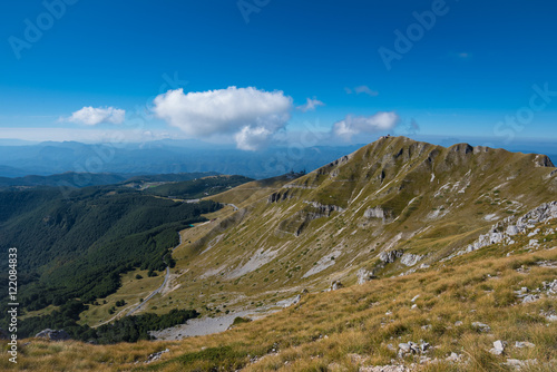 "Monte Terminillo", a hike on trails up to 2216 meters of the summit. Terminillo Mount is named the Mountain of Rome. It is located in Apennine range, some 20 km from Rieti and 100 km from Rome