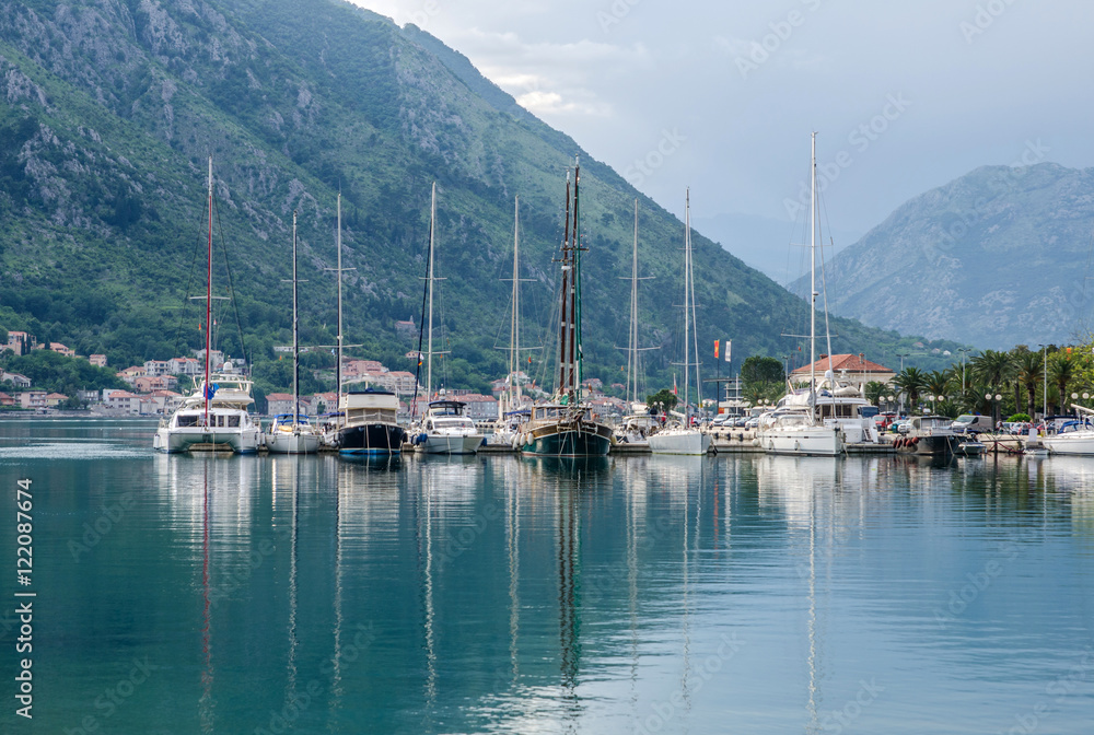 Pier with yachts in Kotor bay