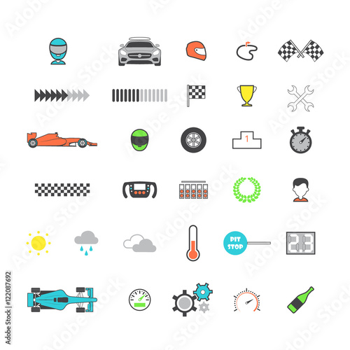Racing colored icon set