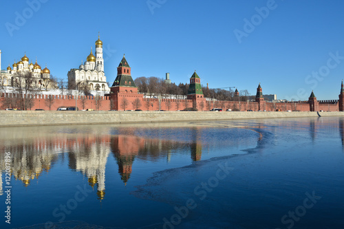The Moscow Kremlin and Moscow river.