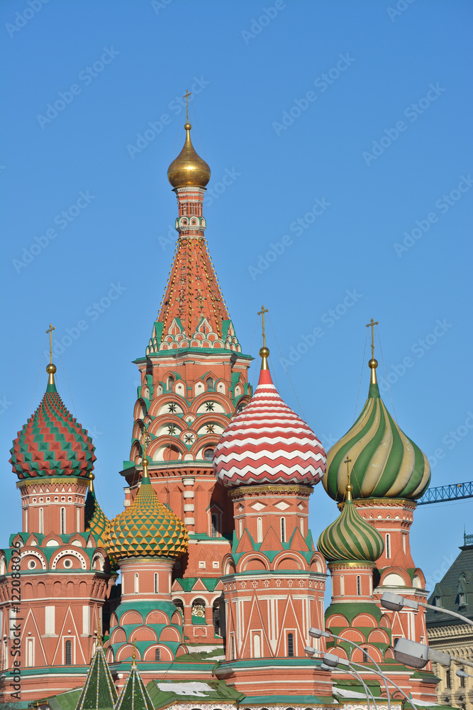 Domes of St. Basil's Cathedral on red square.