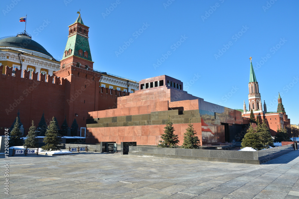 Red square, the Moscow Kremlin and Lenin mausoleum.