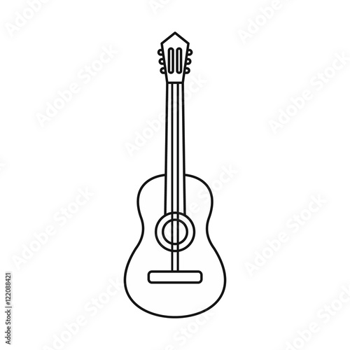 Acoustic guitar icon in outline style isolated on white background vector illistration