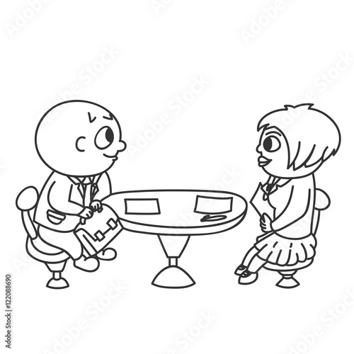 Interview. The worker at the interview deals with employers. Employer and the employee during the interview