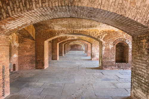A series of brick arches inside Fort Jefferson on Dry Tortugas National Park, Florida.