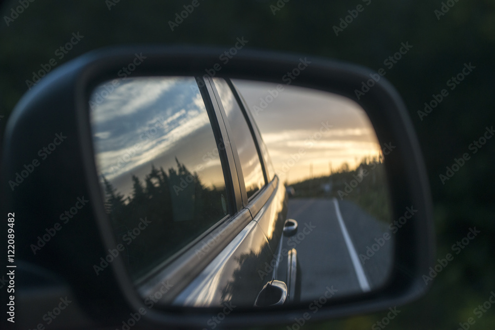 Car mirror, Avalon Peninsula, Newfoundland, Canada
