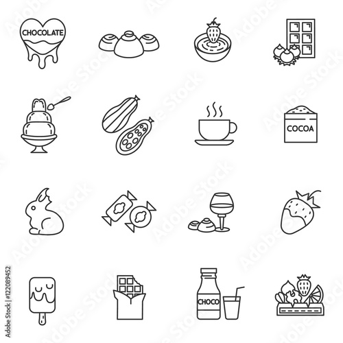 chocolate and sweets icons set. Thin line design