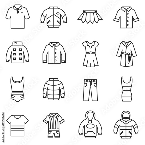 outerwear icons set. clothing collection symbols. thin line design