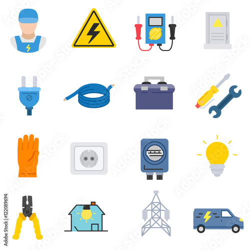 electrician icons set. energetics collection. flat design
