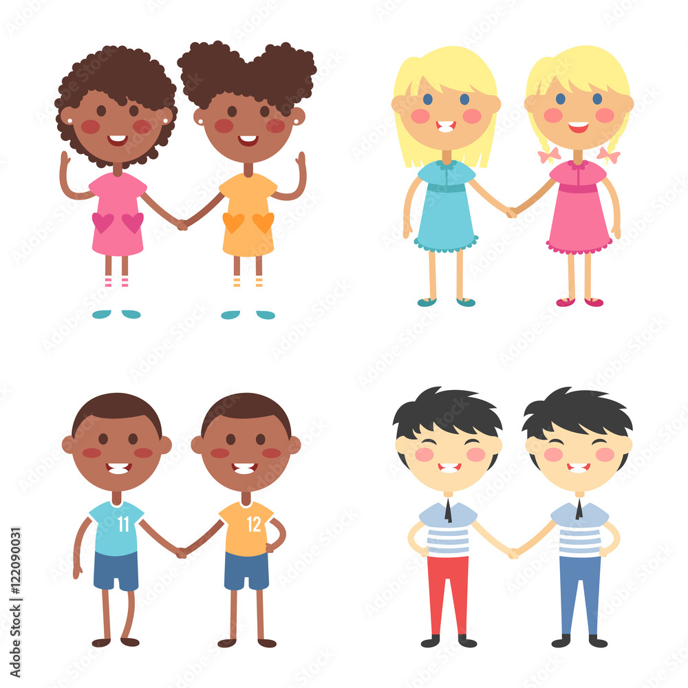 Vector cute cartoon twins brothers and sisters Vector cute cartoon twins brothers and sisters