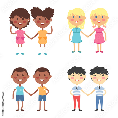 Vector cute cartoon twins brothers and sisters