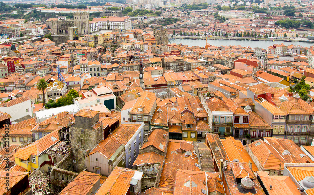 Roofs of old city and The Cathedral in Porto, Portugal