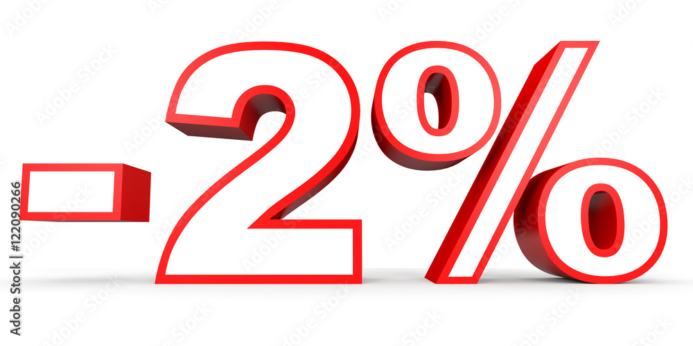 Discount 2 percent off. 3D illustration on white background. Discount 2 percent off. 3D illustration on white background.