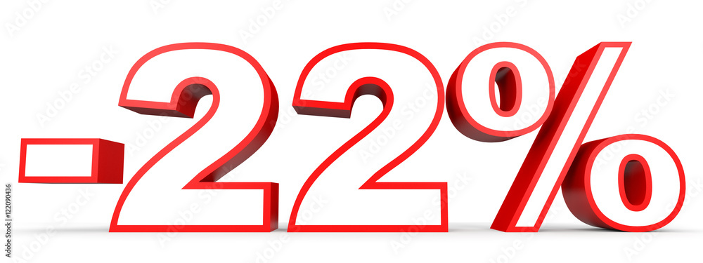 Discount 22 percent off. 3D illustration on white background. Discount 22 percent off. 3D illustration on white background.