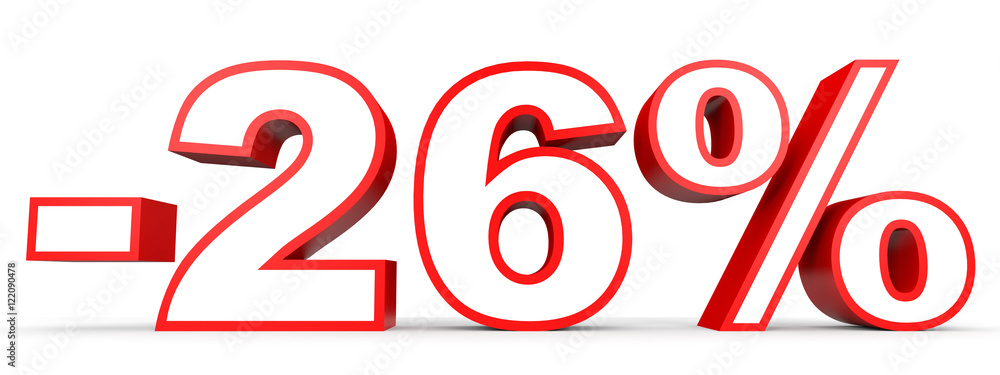 Discount 26 percent off. 3D illustration on white background. Discount 26 percent off. 3D illustration on white background.