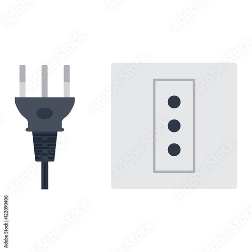 Electric outlet illustration on white background. Energy socket electrical outlet plug appliance interior icon. Wire cable cord connection electrical outlet plug