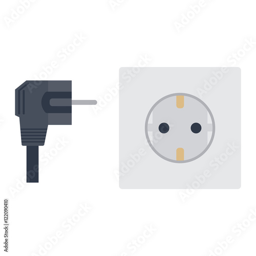 Electric outlet illustration on white background. Energy socket electrical outlet plug appliance interior icon. Wire cable cord connection electrical outlet plug
