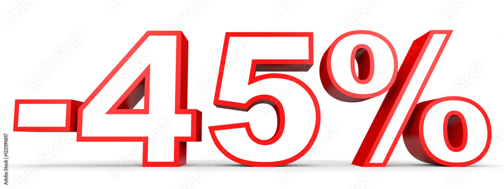 Discount 45 percent off. 3D illustration on white background. Discount 45 percent off. 3D illustration on white background.