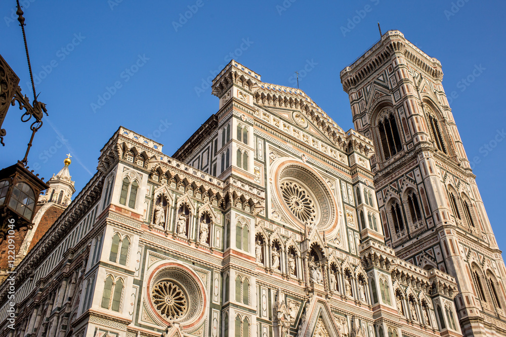 Facade of Santa Maria del Fiore, Florence's dome in a summer day
