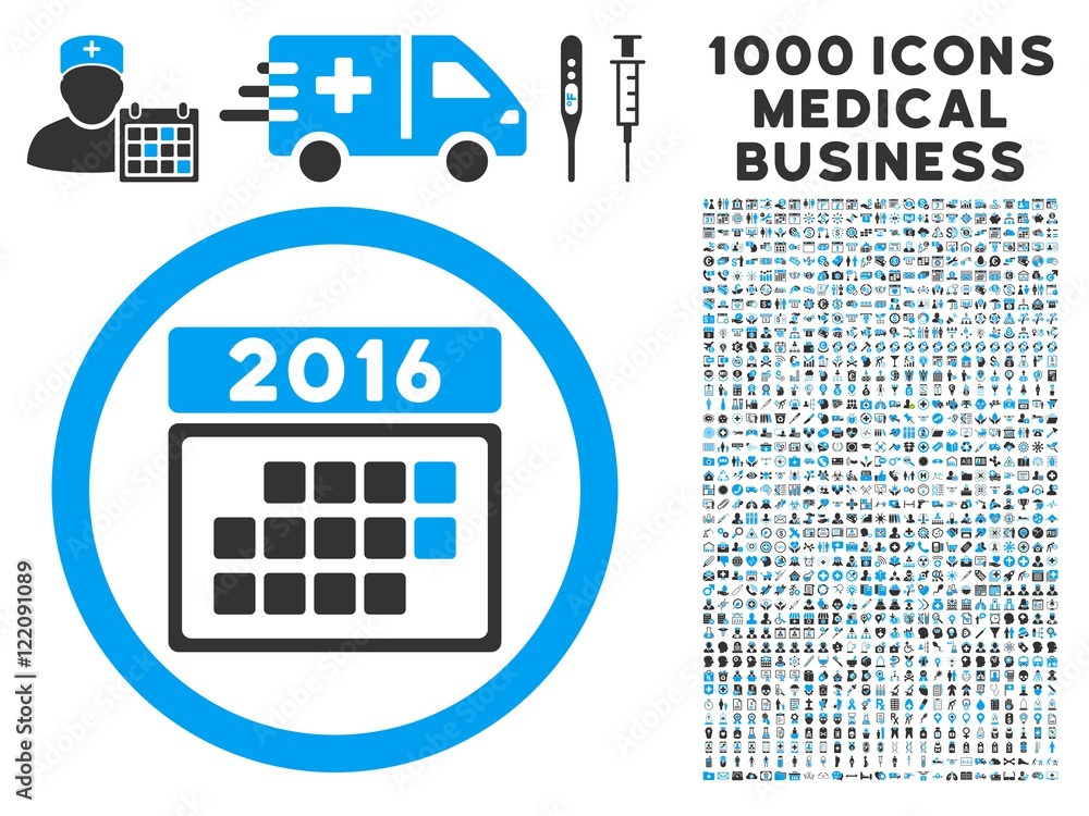 2016 Month Calendar icon with 1000 medical commercial gray and blue ...