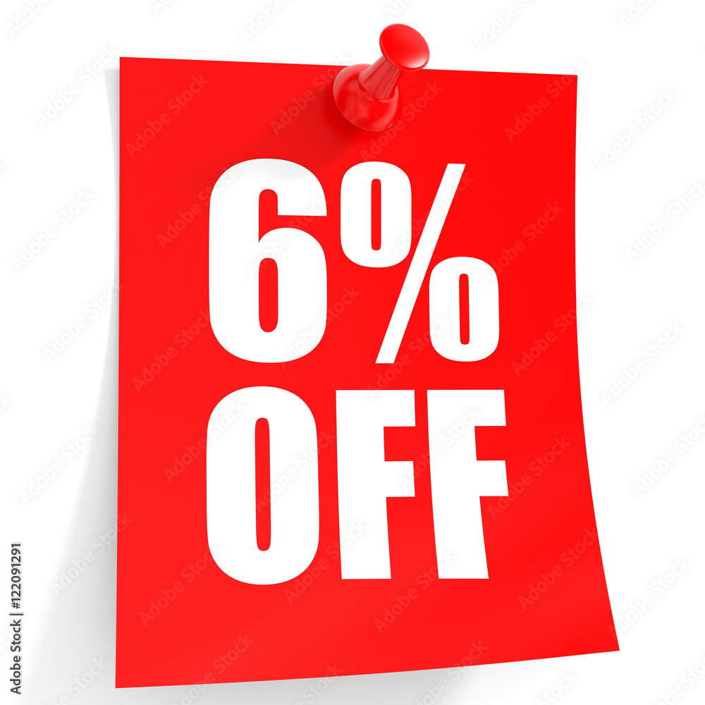 Discount 6 percent off. 3D illustration on white background. Discount 6 percent off. 3D illustration on white background.