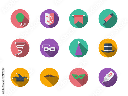 Masquerade accessories round color vector icons