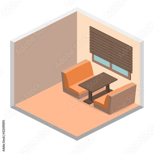 Isometric interior of cafe shop. flat 3D isometric design interior cafe or restaurant.